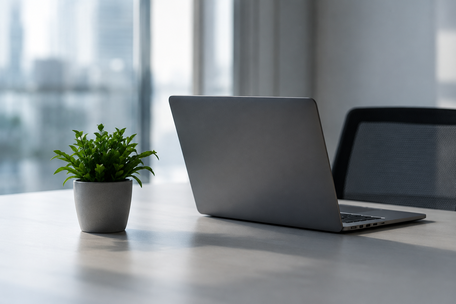 Laptop na biurku w jasnym biurze